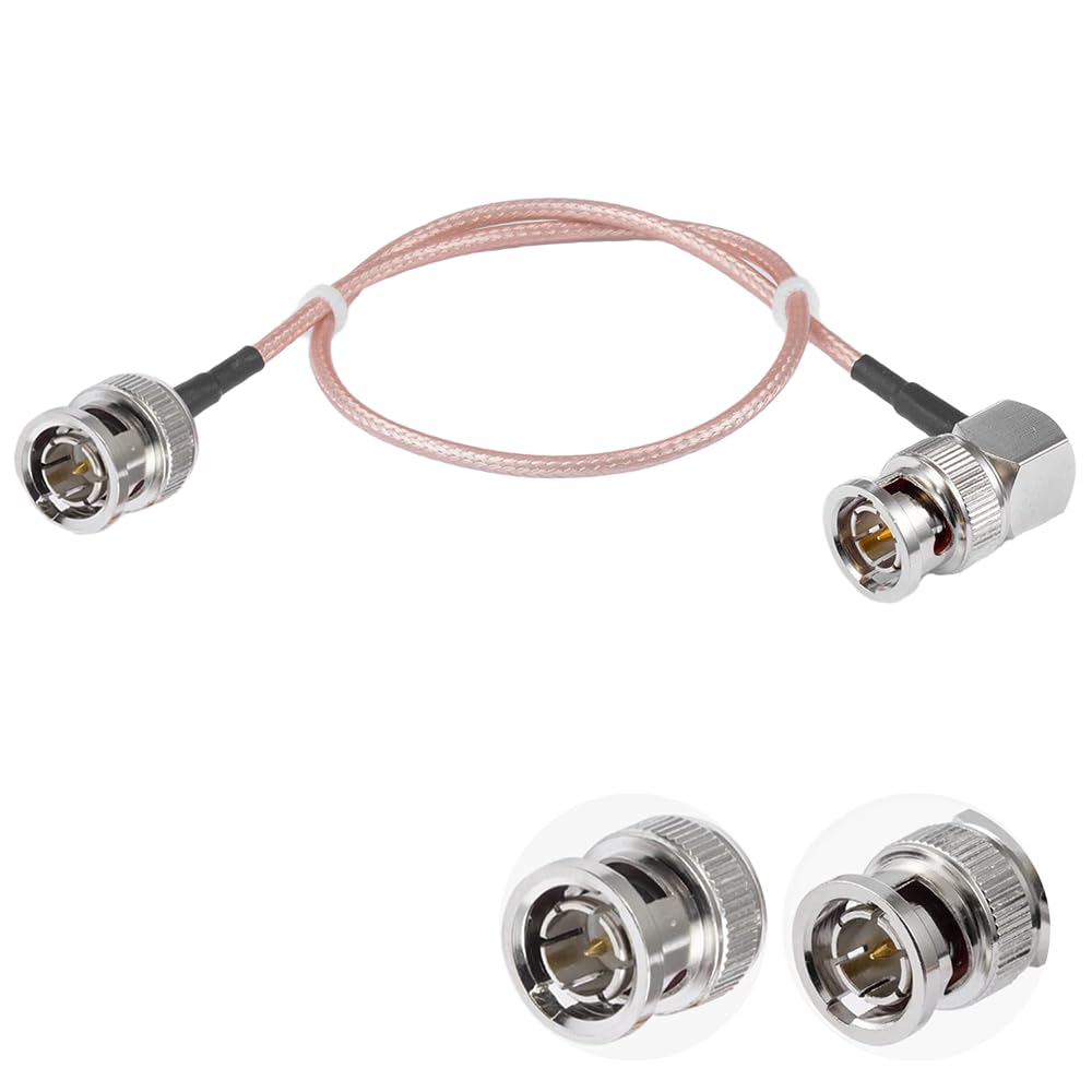 Vecys BNC Male to BNC Male Right Angle Cable 75ohm BNC Male to Male Right Angle HD-SDI RG179 RF Coaxial Pigtail Jumper Cable 20"/50cm for VCR Camera Marine CB Radio CCTV Monitor