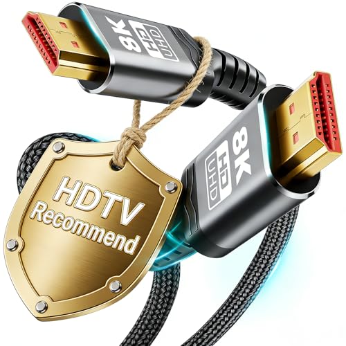 10K 8K HDMI Cable 2.1, Available 1.5FT 3.3FT 5FT 6.6FT 10FT 13FT 16FT 20FT 25FT Lengths for Selection,Ultra High Speed HDMI Cables Braided Cord 48Gbps, 8K@60Hz /4K@120Hz, HDCP 2.2&2.3(0.5M 1.5FT)