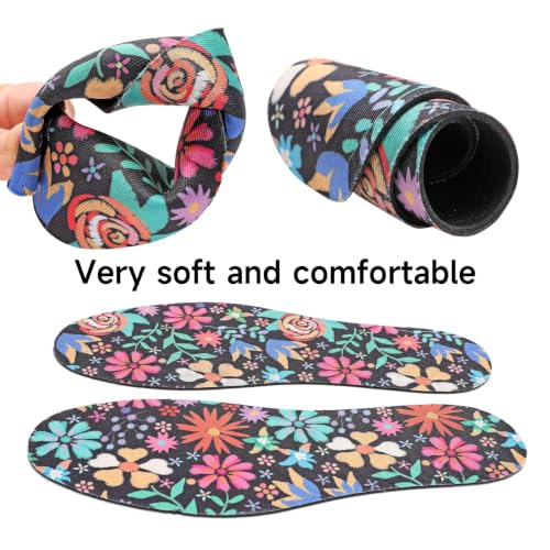 Image of Womens No Show Socks Anti-Odor Sockless Shoe Inserts Size 9-13 | Thin Shoe Insoles,Breathable,Comfort Barefoot Shoe Liner,Machine Washable,Moisture Control,Cute,Everyday Insole,Floral Print