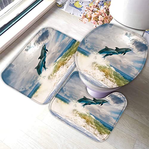 Zifarm Badematte rutschfeste 50x80 cm Delfin Badvorleger-Set 3D Drucken Himmel Ozean Mikrofaser Flanell Absorbierend… – Bild 5