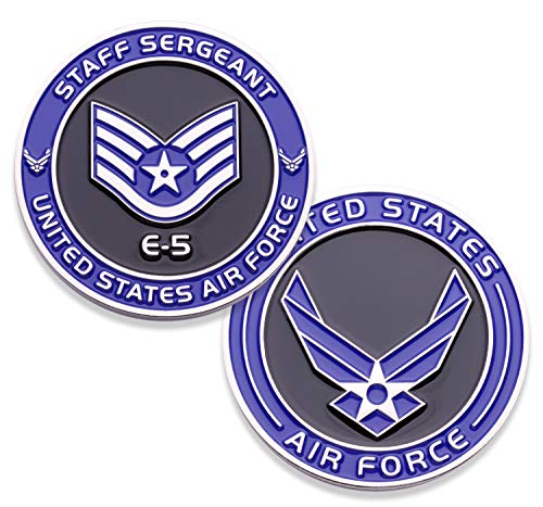 Air Force Staff Sergeant E5 Challenge Coin! United States Air Force Staff Sergeant Rank Military Coin. E-5 USAF Challenge Coin! Designed by Military Veterans - Officially Licensed Product!