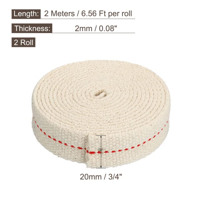 Tool parts Cotton Oil Lamp Wick 3/4 Inch Flat Wide 2 Meter/6.5Ft Long Red Stitch - 2 Roll