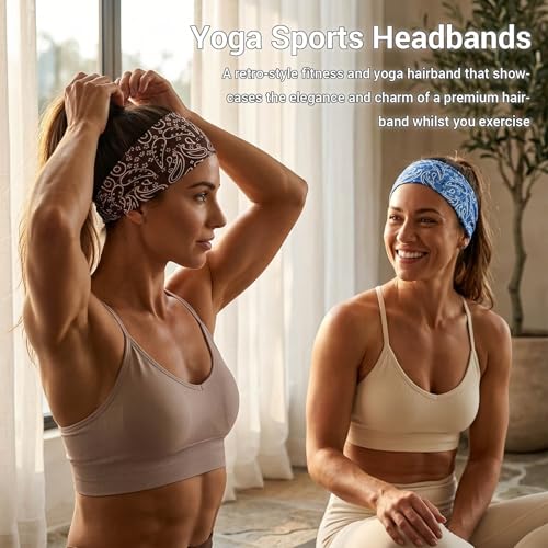 Image of DRESHOW Yoga Sports Headbands for Women Elastic Non-Slip Headbands Workout Running Hair Bands 6 Pack