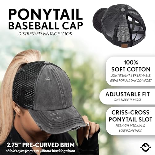 Image of Funky Junque Womens Baseball Cap Dad Hat Ponytail Messy Bun Trucker Ponycap