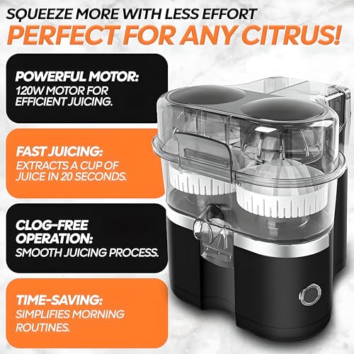 Spremiagrumi elettrico a doppia testa da 100 W, silenzioso, a pressa a masticazione per arance e limoni, capacità 400 ml, in acciaio inossidabile, design compatto, ideale per casa, cucina, bar, estr