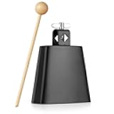 4 Inch Metal Steel Cow Bell Noise Maker with Stick for Drumset Percussion, Black by Vangoa