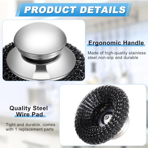 Image of 12 Sets Stainless Steel Wool Scrubber Set, Includes 12 PCs Steel Wool Scrubber with Handle and Replacement Steel Scrubber Wool Pads for Cleaning Pots, Pans, Stoves, Barbecue Grills, Wash Sink