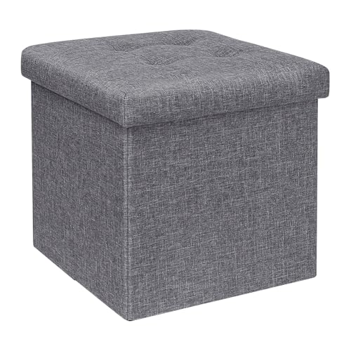 B FSOBEIIALEO Storage Ottoman Cube Foldable Footrest, Chest & Seat for Living Room, Nursery, Bedroom 12.6 Inch Cube (Linen Grey)