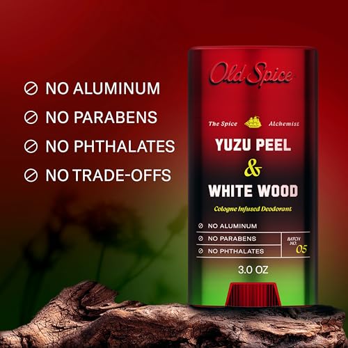 Image of Old Spice Aluminum Free Deodorant for Men, The Spice Alchemist Collection, 24 /7 Cologne Infused Scent, No Trade Off Formula, Free of Parabens & Phthalates, Yuzu Peel + White Wood Scent, 3.0 oz