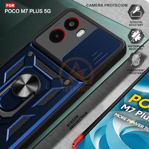 Image of Armor Bumper Back Cover Case for Poco M7 Plus 5G Rotating Camera Cover, Ring Holder & Kickstand | Heavy Duty & 360 Degree Protection Poco M7 Plus 5G Back Cover (Blue)