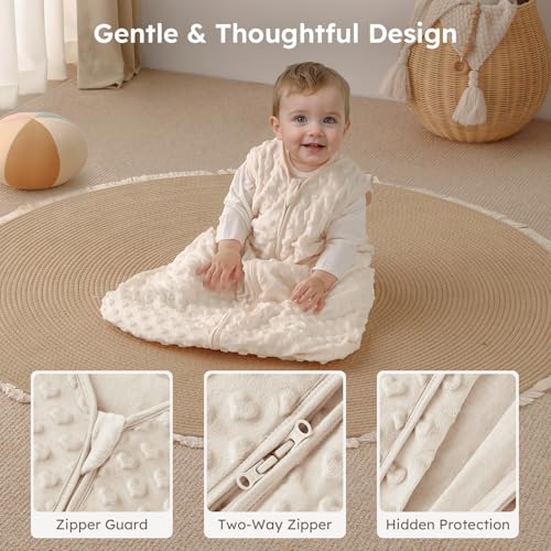 Image of Yoofoss Fleece Baby Sleep Sack 18-24 Months with Plush Dots, TOG 1.5 Baby Wearable Blanket with 2-Way Zipper, Cotton Toddler Sleep Sack Fleece