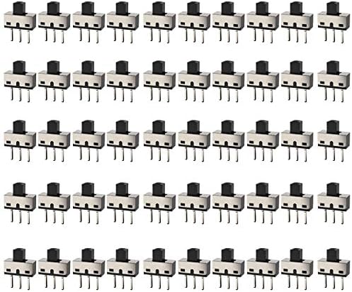 DIYhz 50Pcs High Knob 3 Pin 2 Position 1P2T SPDT Panel Mount Vertical Micro Slide Switches AC 125V 2A