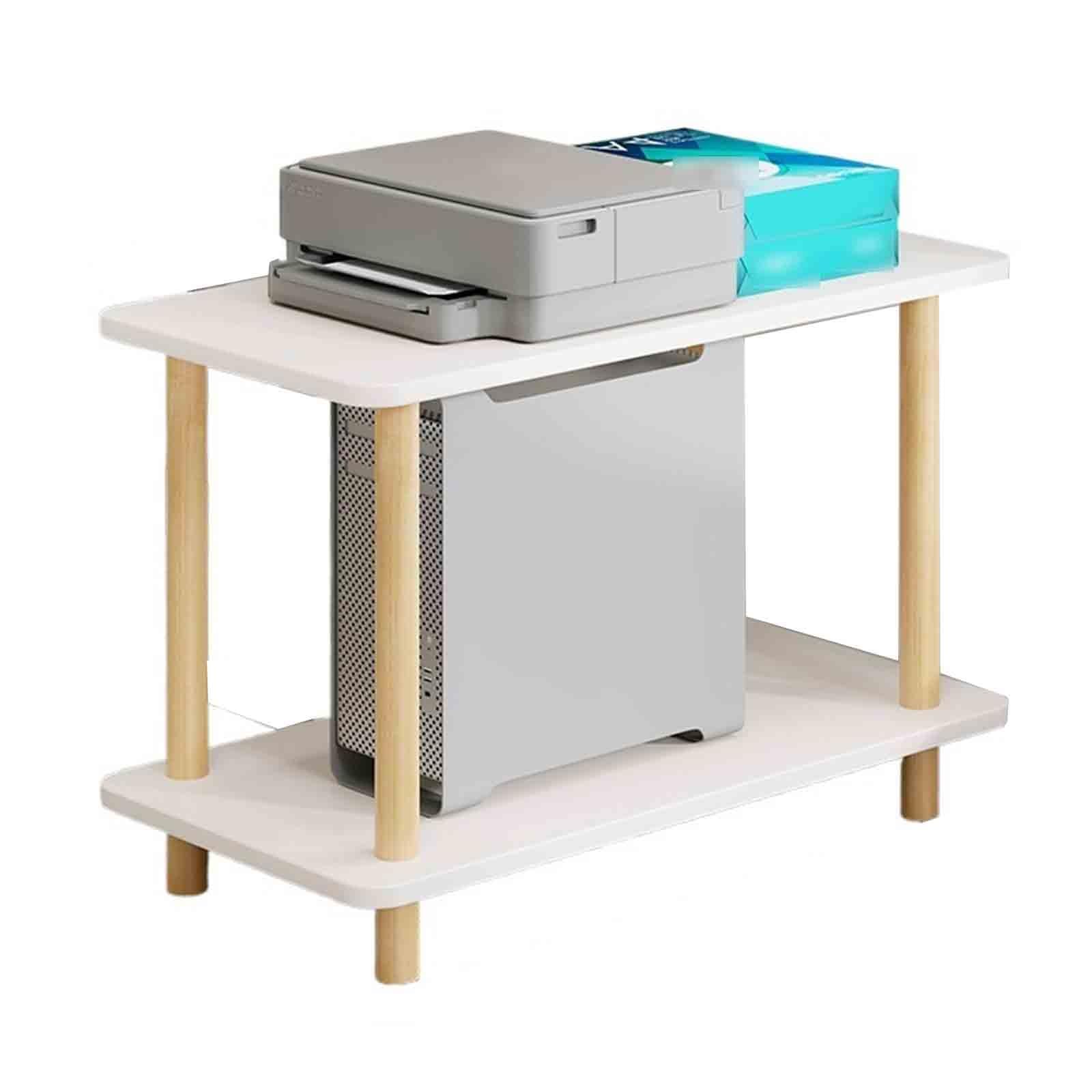 Massivholz Schreibtisch Pc Ständer Drucker Aufbewahrung Regal Pc Halterung Unter Schreibtisch Büro Boden Arbeitsplatz 2-Stufig Für Labore(80 * 60 * 53cm,Weiß)