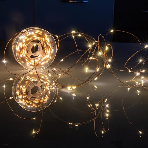 Luccika Stringa Luminosa Natalizia, Catena di Luci Micro LED su Cavo di Rame, 8 modalità di Giochi, Uso Interno Esterno, Lucine Decorative per Albero, Natale, Matrimonio (Bianco Caldo, 20 Metri)