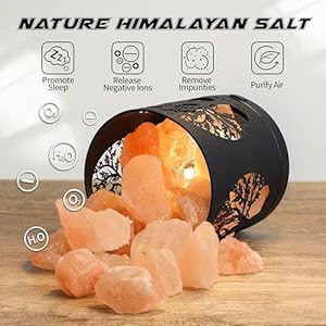 Sunya himalayan salt lamp metal basket with 5 led bulbs pink rock salt lamp night light with usb power cable battery powered support  urban country home decor