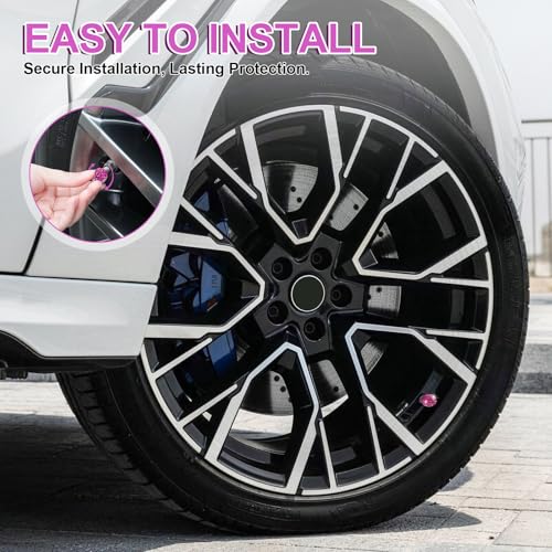 Image of JUSTTOP 4 Pack Handmade Crystal Rhinestone Tire Valve Stem Caps, Universal for Cars, Trucks and Motorcycles - Violet Red