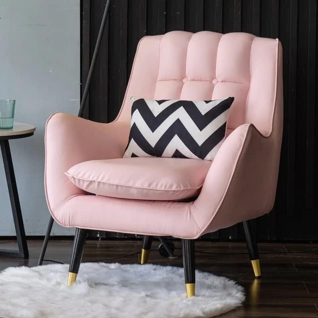HM Handicrafts Royal Velvet Accent Chair | Luxury Upholstered Single Seater with Tufted Back, Gold Metal Legs & High Density Foam | Modern Lounge Chair for Home, Office & Hotel, Light Pink-image-19