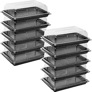Deli Supplies Pack of 10 Mini Rectangle Food, Cake, Sandwich Platter Tray Set, Black Tray Base with Clear Lid Durable Buffet Catering Food Sandwich Trays (L250mm x W180mm x 70mm with Lids)