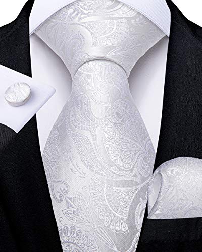 Image of DiBanGu Silk Ties for Men Necktie and Lapel Pin Brooch Set Formal Woven Paisley Plaid Striped Solid Tie Wedding Party
