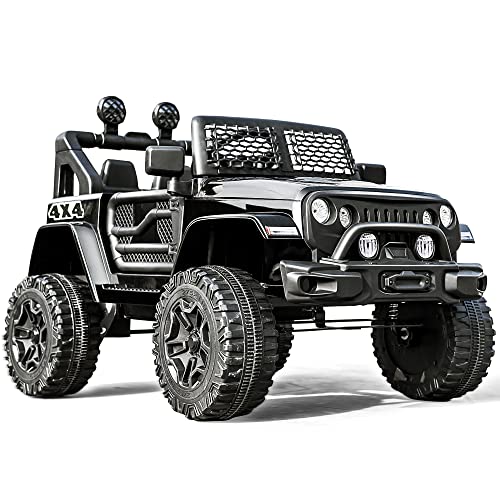 Voiture électrique pour enfant avec télécommande 2,4 G et démarrage en douceur 2 vitesses - Corne, phare, moteur 2 x 30 W, 3-5 km/h, 3 à 6 ans, 37 à 95 M, noir Cover