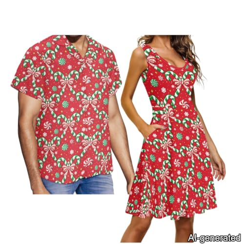 Image of Dreaweet Summer Dresses for Women A-Line Sleeveless Flowy Sun Dresses,Men's Casual Button-Down Shirts,Couple Matching Outfits