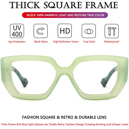 Image of AIEYEZO Thick Frame Blue Light Glasses Men Women, Fashion Square Computer Eyeglass Anti Eyestrain & Prevent Headache