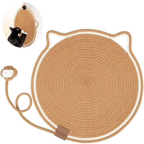 Image of Natural Cotton Rope Scratch Pad, 15.7'' Round Horizontal Floor Scratching Mat for Indoor Cats, Furniture Protector for Wall, Couch, Carpets, Sofas