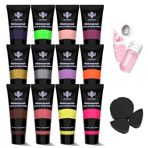 Anka Bella 12 Colors Waterproof Sweatproof Face Body Paint Set,Anti
