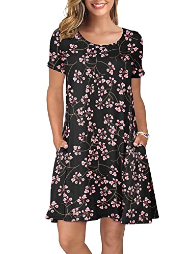 Image of KORSIS Summer Women's Dress Casual T-Shirt Short Sleeve Dresses Swing Flowy Beach Vacation Work Sundress with Pockets