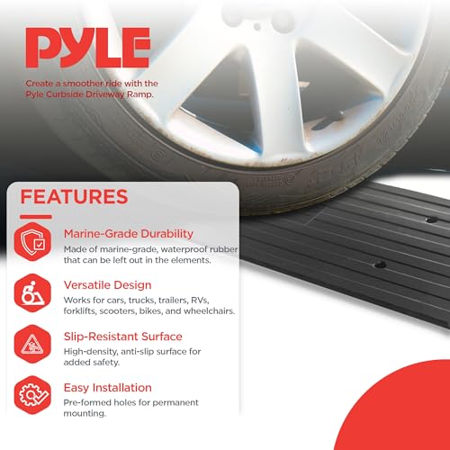 Car Driveway Curb Ramp - Heavy Duty Rubber Threshold Ramp - Also for Loading Dock, Garage, Sidewalk, Truck, Scooter, Bike, Motorcycle, Wheelchair Mobility & Other Vehicle - Pyle PCRBDR24