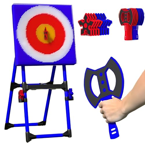 Throw Target Game Set, 2-in-1 Axe Throw & Lawn Dart Combo Hinterhof-Spiel Set für Innen- und Außenbereich mit 8 Langstreifen-Axt & 8 Sechs-Sterne-Dart für Familienkinder Erwachsene