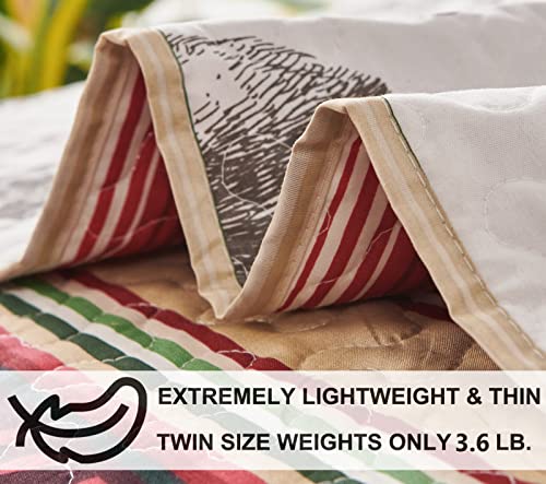 Belista Lodge Reversible Quilt Set Queen Size (90 X 90 Inches), Rustic Cabin Woods Deer Bear Pine Tree Rainbow Stripe Printed Bedspread Coverlet Bedding Cover Lightweight Bed Set For Bedroom Decor #TOP3