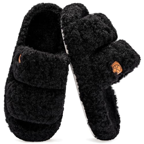 Women's House Slippers Fuzzy Open-toe Soft Comfy Memory Foam Indoor Bedroom Shoes