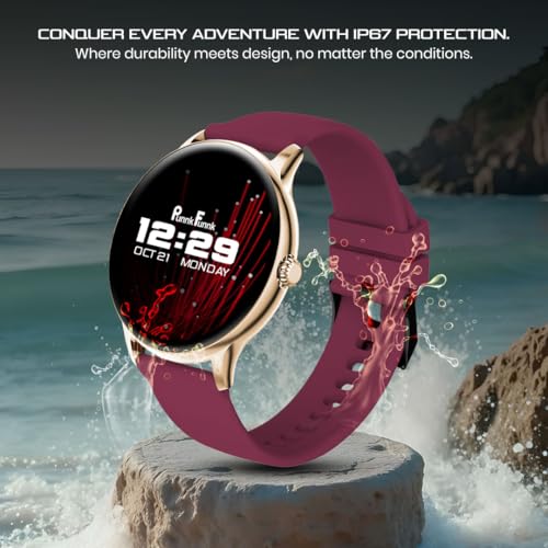 Image of PunnkFunnk Glavito Round Dial Smartwatch 1.49 inch AMOLED Display, 100+ Sports Modes, IP67, Health Tracking, Bluetooth Calling, Functional Crown Control, 100+ Watch Faces for Men & Women (Maroon)