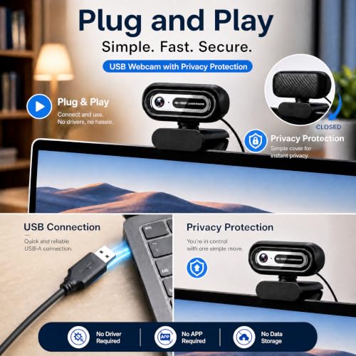 Sihynson 1080P Webcam for PC,90°FOV Web Camera with Noise-Canceling Microphone, USB Plug-and-Play Computer Camera, 30FPS &Privacy Cover Web Cam for Online Calling/Conferencing, Laptop/PC - image 7