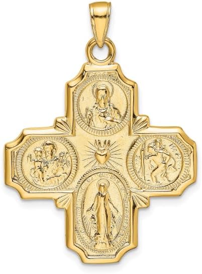 IceCarats 14K Solid Yellow Gold Four Way Holy Cross Religious Medal Necklace Christian Pendant Scapular Charm - Image 3