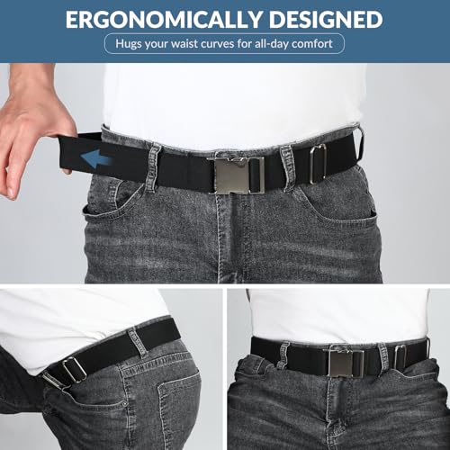 SANSTHS Mens Belt Quick Release, Unisex Adventure Belt with Heavy Duty Seat belt Buckle, Elastic Nylon Web Black White3