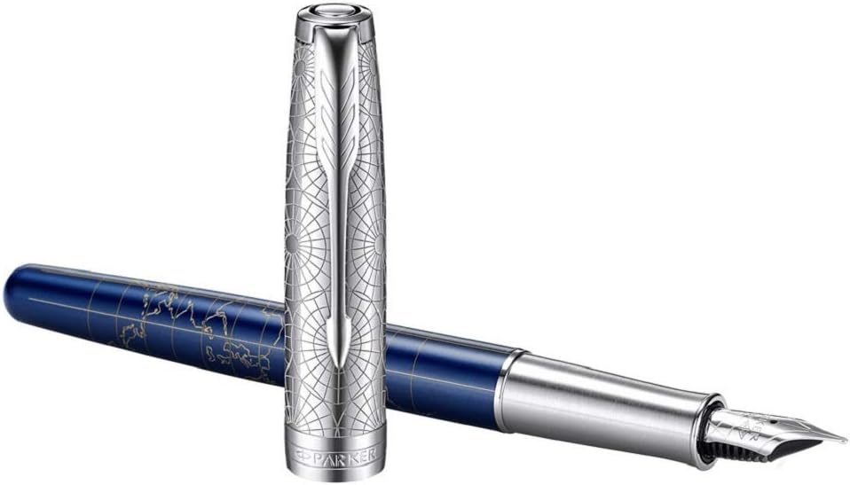 Parker Sonnet SE Atlas Fountain Pen Blue Silver 18K M Bla, 2054839