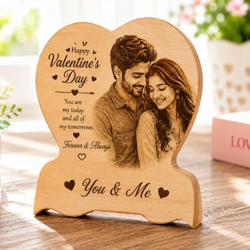 Image of Customized Personalised Engraved Wooden Photo Frame For Gift, All Shapes and Sizes for Everyone (Half Heart-8x7)