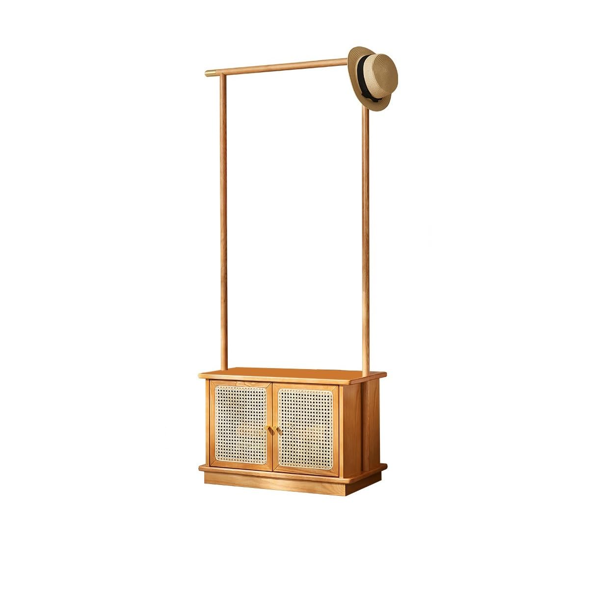 AHGFTYRDT Coat Rack Freestanding Rattan Wooden Clothes Hanger Floor Bedroom Bedside Storage Cabinet Floor-standing Coat Rack Hall Tree