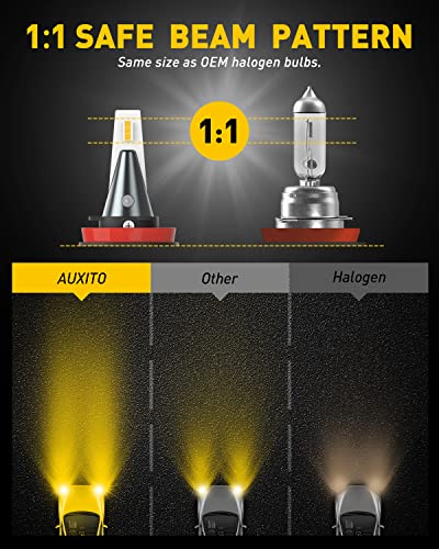 Image of AUXITO H8 H11 H16 LED Fog Light Bulbs, 3000K Amber Yellow, Strong Penetrating Power, Long Lifespan, Plug and Play, Canbus Error Free, Halogen Replacement DRL Bulbs for Rainy Snowy Foggy, 2 Pack