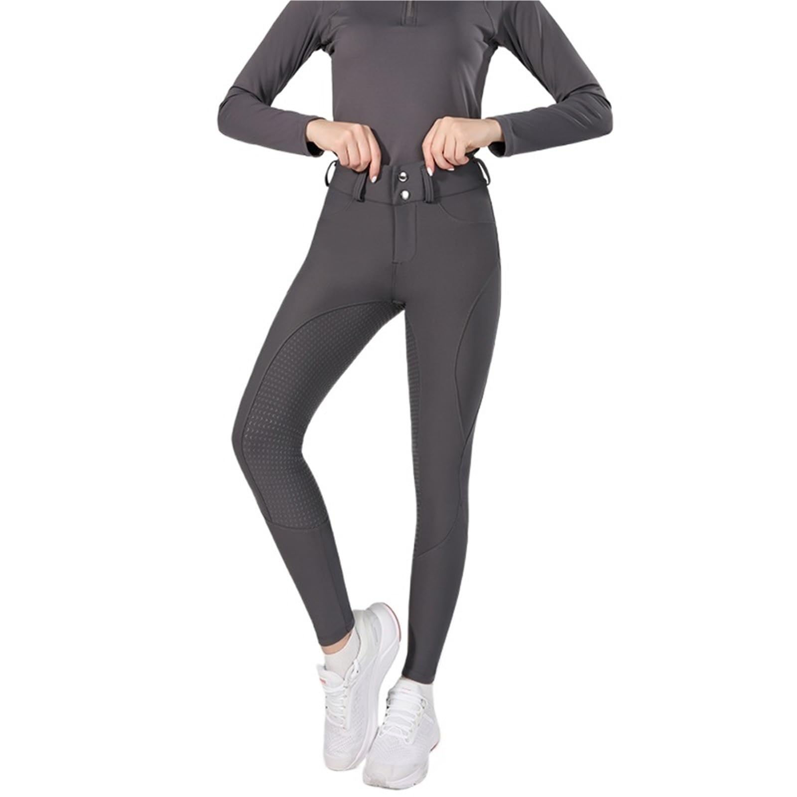 Pantalones Montar a Caballo Mujer Pantalones de equitación con Cremallera y Botones for Mujer, Mallas ecuestres, Deportivas competición(Dark Grey,S)