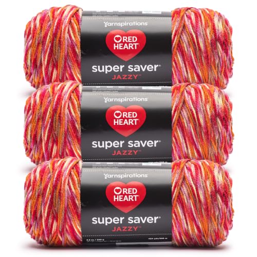 Image of Red Heart Super Saver Jazzy Self-Striping Yarn, Hot Hodgepodge, 3-Pack