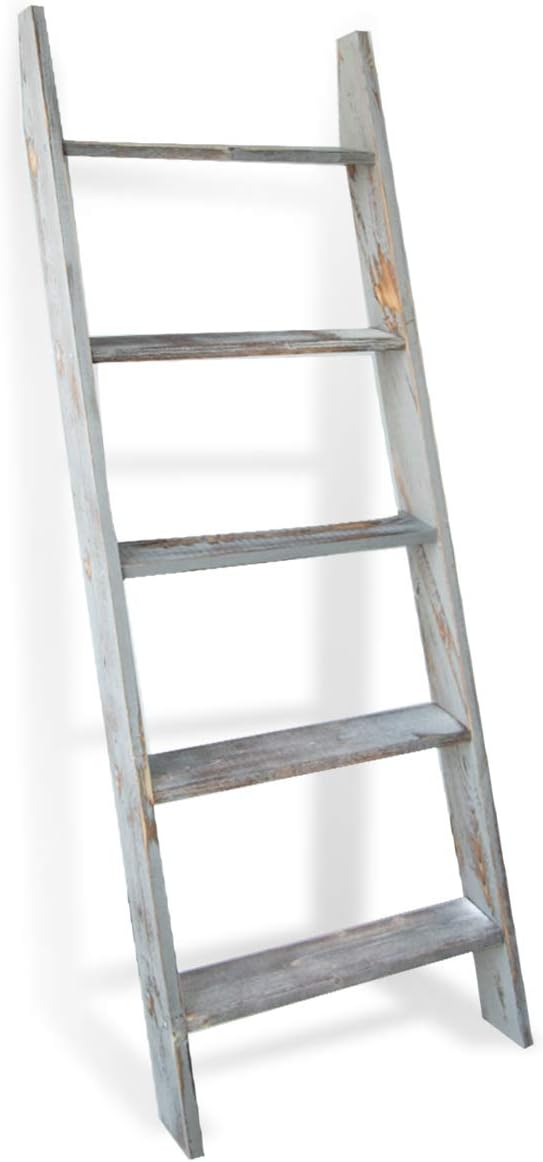 Honest Blanket Ladders for The Living Room, 5-Tier Blanket Holder, Wall-Leaning Blanket Rack, Ladder Shelves, Wooden Quilt Ladder, Farmhouse Decor, Grey