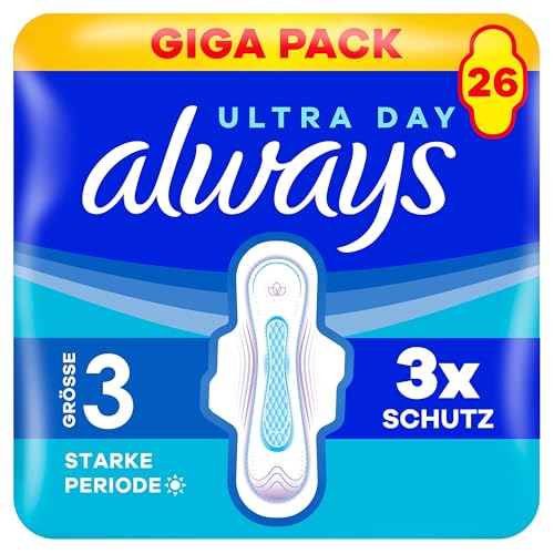 Always Ultra Damenbinden Starke Periode (Größe 3) mit Flügeln 26 Stück Sehr Saugfähig Ultradünn Für Die Periode