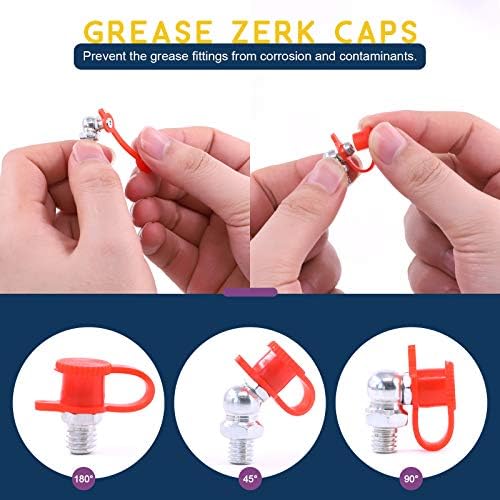 Swpeet 206Pcs Hydraulic Fitting Kit - M6 M8 M10 Straight 45 Degree 90 Degree Angled Grease Zerks for Broken Zerk Fitting - 5
