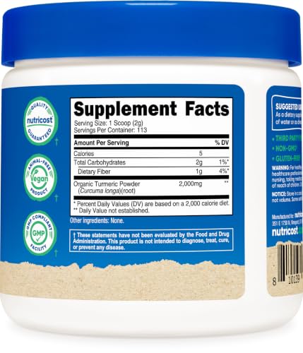 Image of Nutricost Organic Turmeric Root Powder 8 OZ, Certified USDA Organic | Food Grade, Gluten-Free, GMO-Free