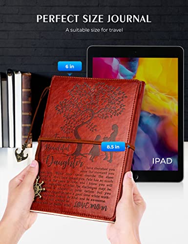 To My Daughter Gift from Mom Leather Writing Journal with Inspirational Quotes Gift for Daughter Birthday Wedding Graduation Back to School Personal Diary Travel Writers Notebook Flower Pattern