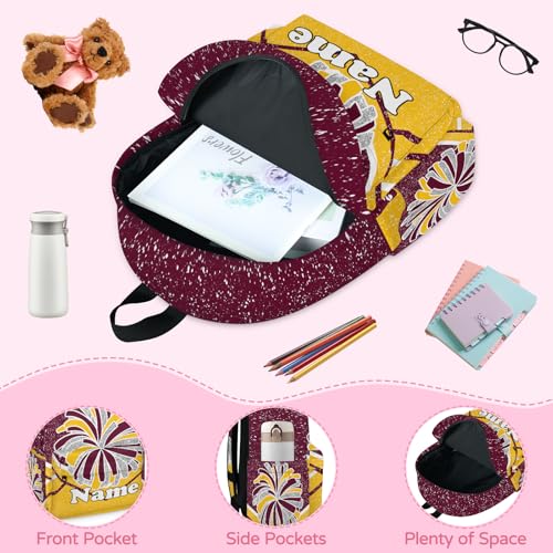 Custom Cheer Cheerleader Backpack 16.3 Inch Maroon Yellow Personalized Name Lightweight Travel Causual Daypack for Cheerleading Team Gifts4