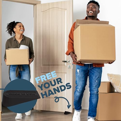 Image of Large Big Rubber Door Stopper Made In USA - Door Stop Wedge for Carpet, Tile, Concrete Floor, Tall Door Stoppers for Bottom of Door - Heavy Duty for Commercial & Home - 6.5 x 2.75 x 1.9 Inches - Black